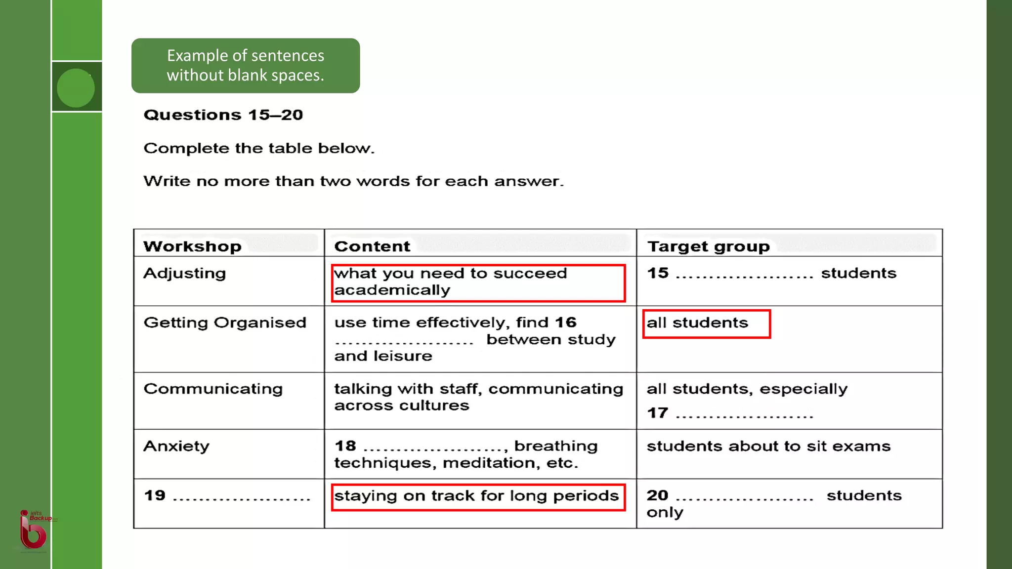Example of sentences
without blank spaces.
 
