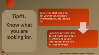IELTS Reading - Skimming, Scanning and Intensive Reading | PPTX