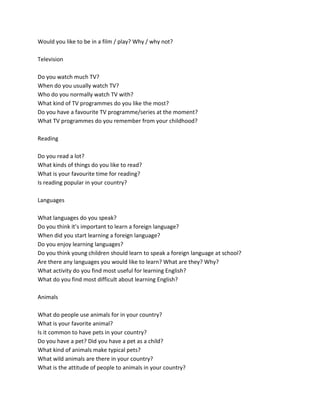 IELTS speaking test part 1 questions | PDF