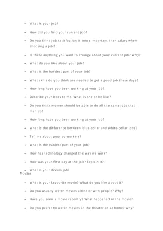 Interview. Speaking Topics IELTS Speaking Topics & Samples Questions | PDF