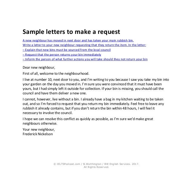 ielts general training letter sample