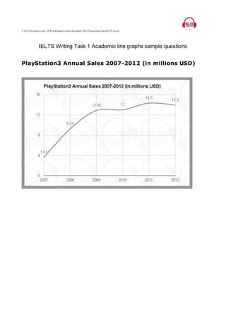 © IELTSPodcast.com / B.W orthington, entire document, IELTS questions and IELTS essay.
IELTS Writing Task 1 Academic line graphs sample questions
PlayStation3 Annual Sales 2007-2012 (in millions USD)
 