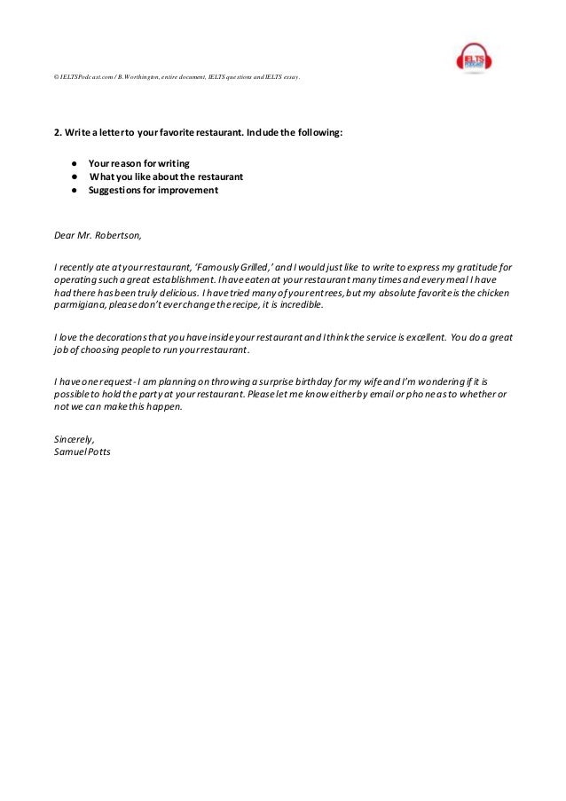 ielts writing task 1 general samples pdf