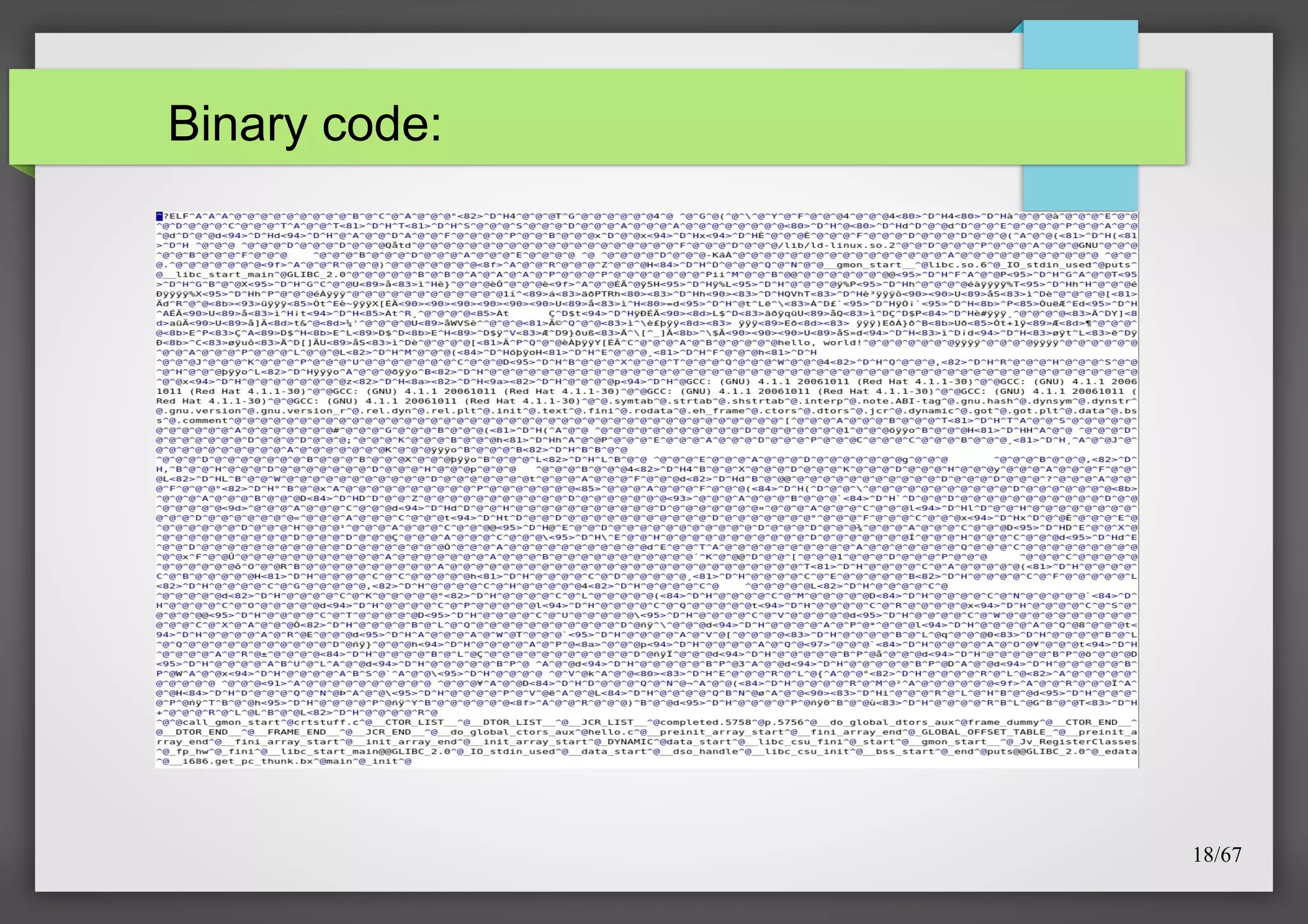 Binary code:

18/67

 