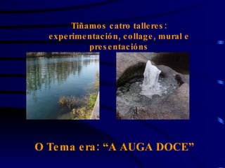 Tiñamos catro talleres: experimentación, collage, mural e presentacións O Tema era: “A AUGA DOCE” 
