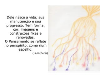 Dele nasce a vida, sua
   manutenção e seu
 progresso. Tem forma,
     cor, imagens e
   construções fixas e
       renovadas.
O Pensamento se reflete
no perispírito, como num
        espelho.
               (Leon Denis)
 