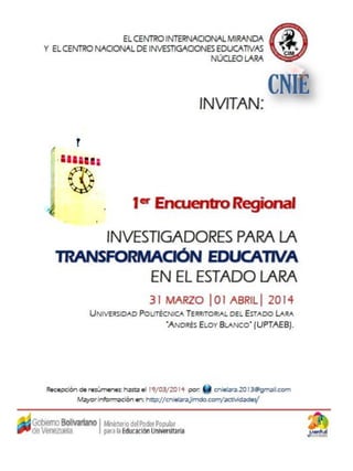 I Encuentro Regional de Investigadores para la Transformación Educativa -  Estado Lara