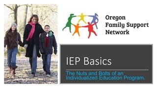 IEP Basics
The Nuts and Bolts of an
Individualized Education Program.
 