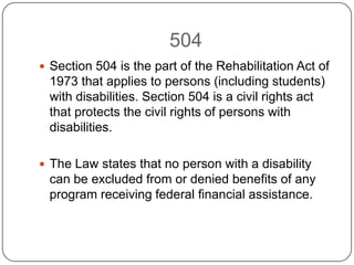IEP vs 504 For Duchenne Muscular Dystrophy | PPTX