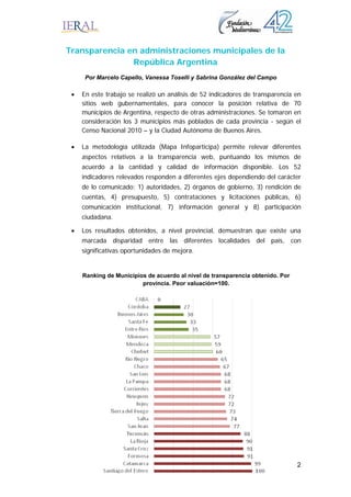 2
Transparencia en administraciones municipales de la
República Argentina
Por Marcelo Capello, Vanessa Toselli y Sabrina G...