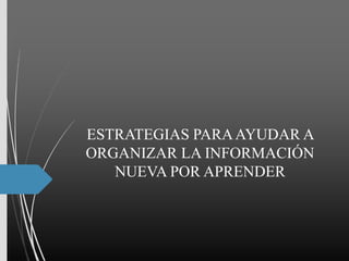 ESTRATEGIAS PARAAYUDAR A
ORGANIZAR LA INFORMACIÓN
NUEVA POR APRENDER
 