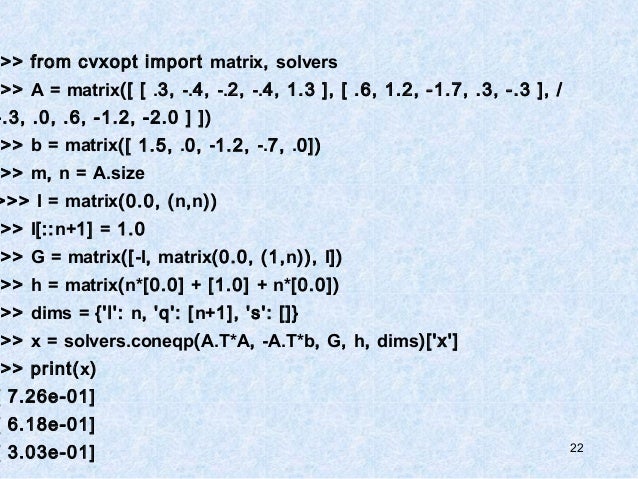 size cvxopt matrix with CVXOPT Optimization Modelling Convex