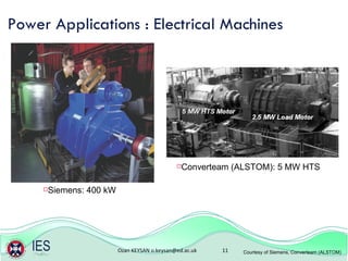 Power Applications : Electrical Machines Courtesy of Siemens, Converteam (ALSTOM) Siemens: 400 kW Converteam (ALSTOM): 5 MW HTS 