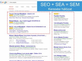 SEO + SEA = SEM
Keresési hálózat
 