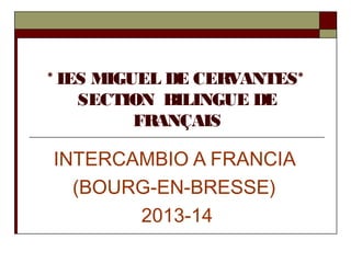 * IES MIGUEL DE CERVANTES*
SECTION BILINGUE DE
FRANÇAIS
INTERCAMBIO A FRANCIA
(BOURG-EN-BRESSE)
2013-14
 