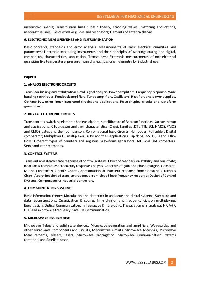 IES Syllabus For Electronics And Telecommunication Engineering