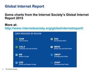 The Internet Society
Global Internet Report
Some charts from the Internet Society’s Global Internet
Report 2015
More at:
http://www.internetsociety.org/globalinternetreport/
6
 
