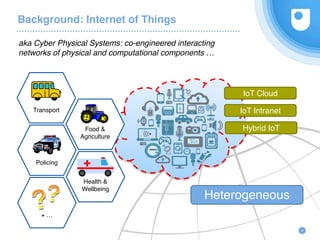 Background: Internet of Things
4
aka Cyber Physical Systems: co-engineered interacting
networks of physical and computatio...