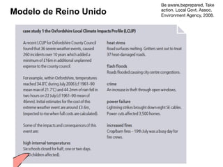 Be aware,beprepared, Take
action. Local Govt. Assoc.
Environment Agency, 2008.
Modelo de Reino Unido
 