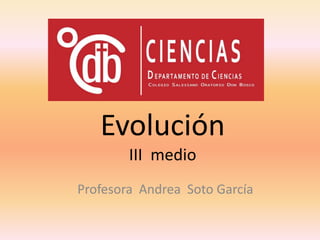 Evolución
III medio
Profesora Andrea Soto García
 