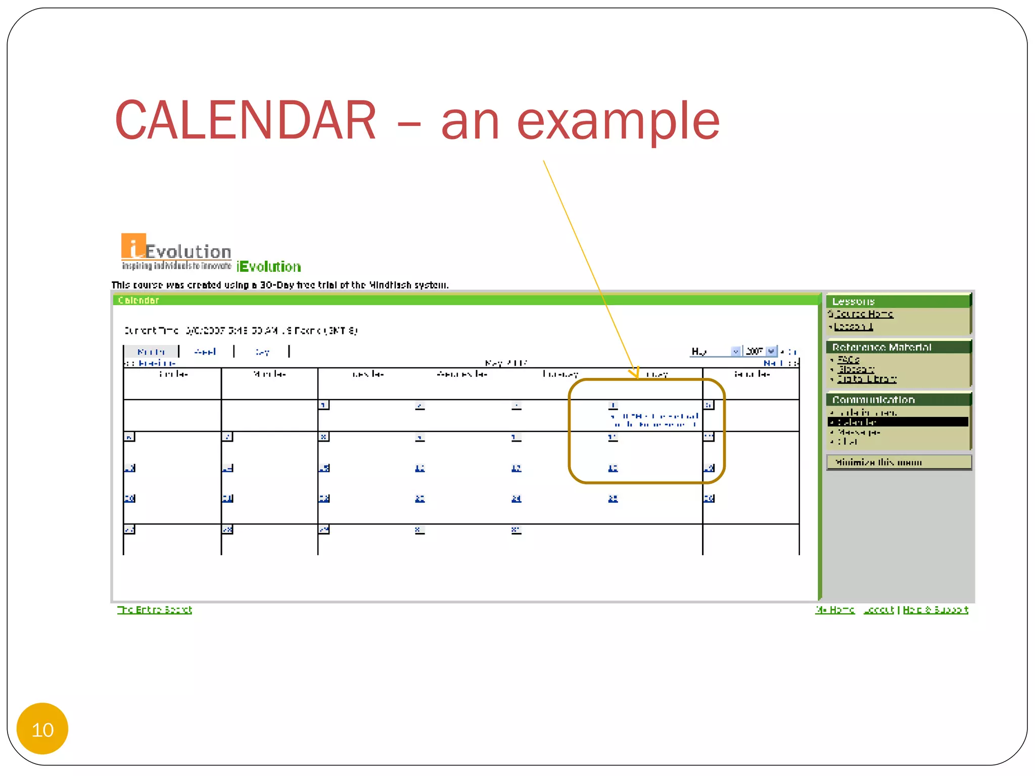 CALENDAR – an example 