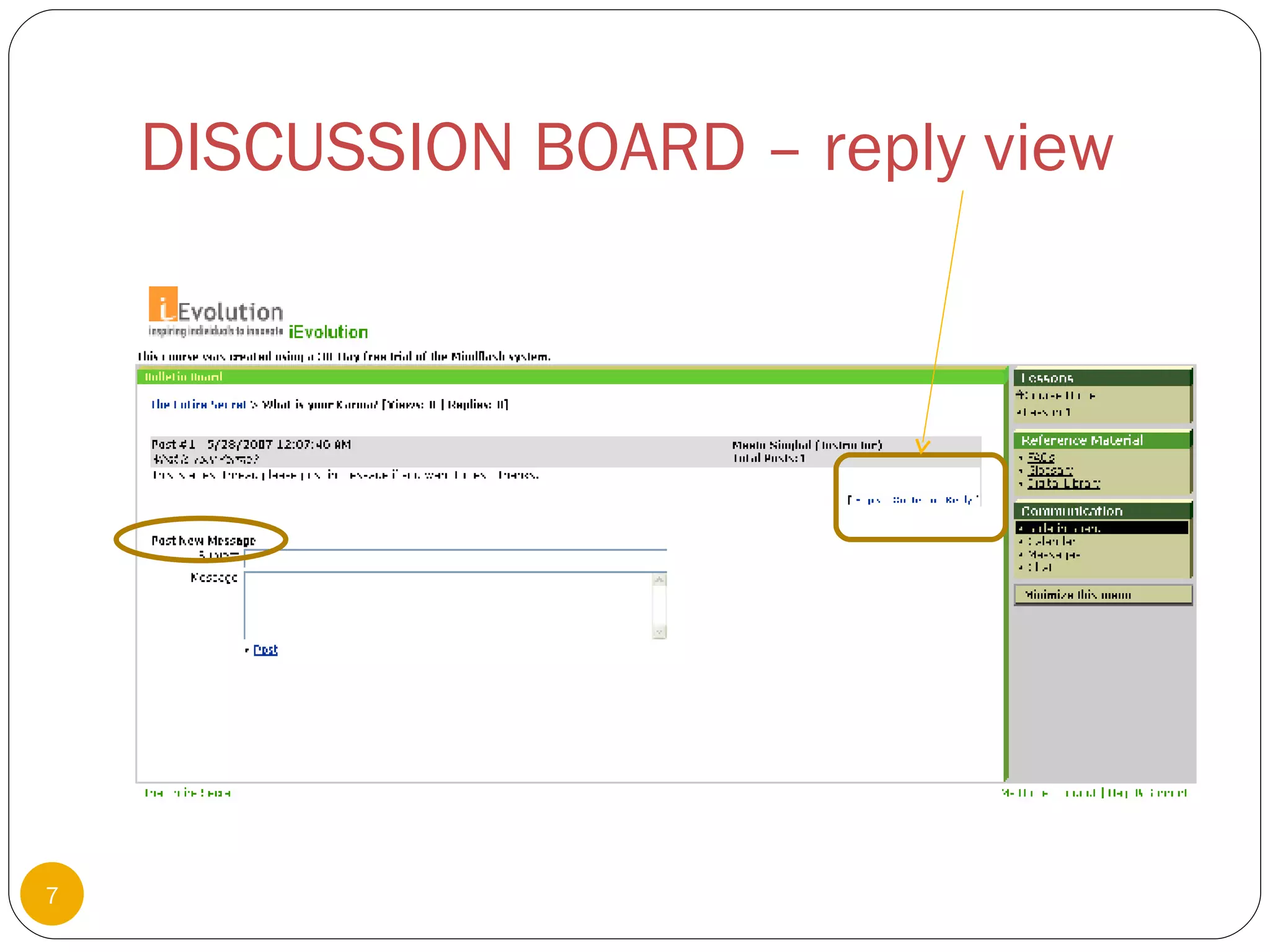 DISCUSSION BOARD – reply view 