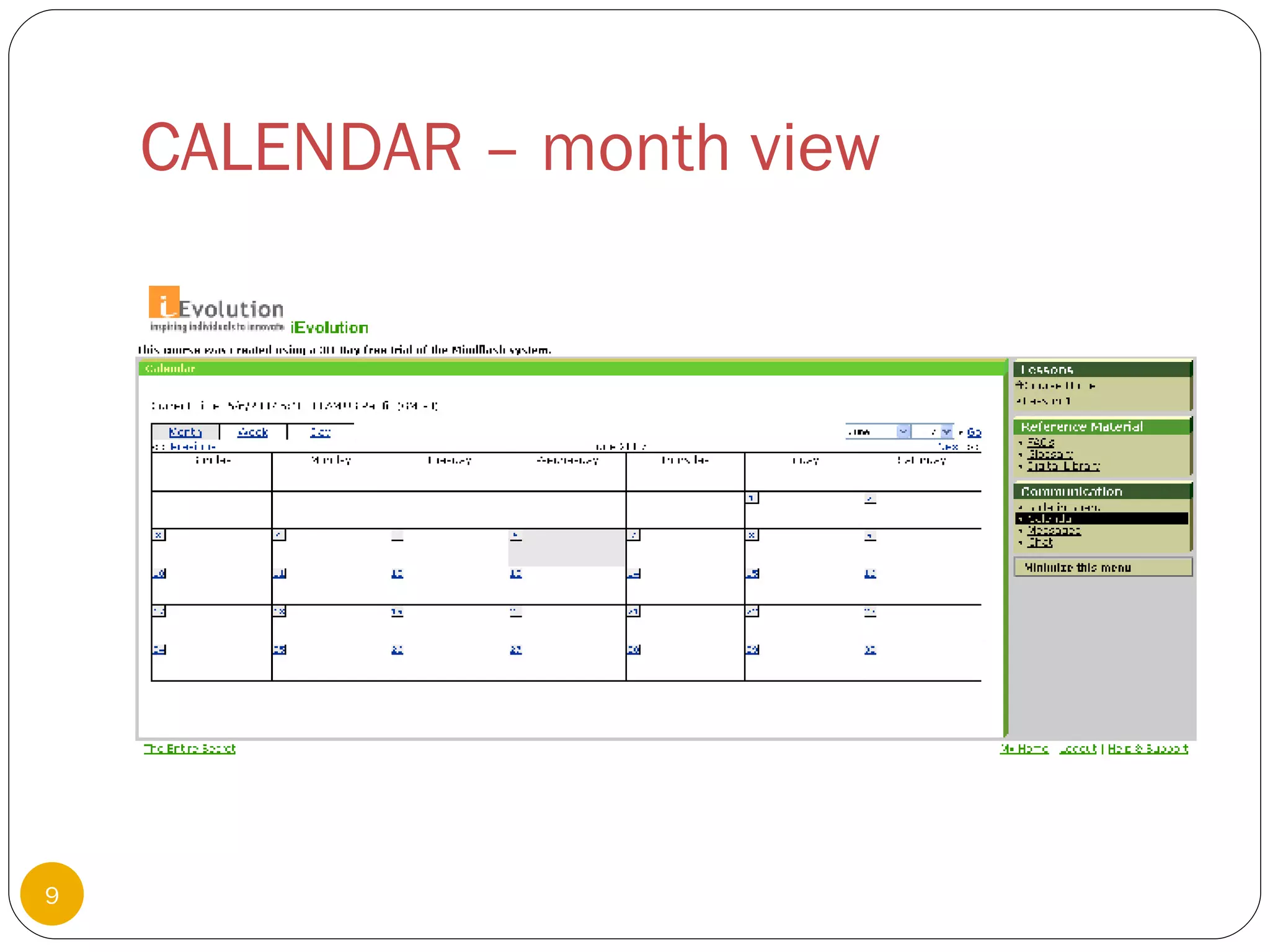 CALENDAR – month view 