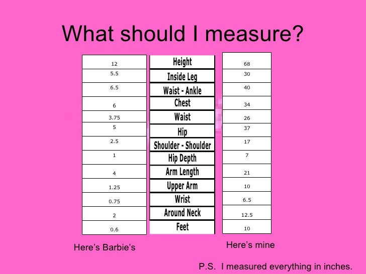 barbie measurements in inches