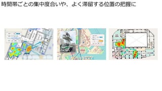 時間帯ごとの集中度合いや、よく滞留する位置の把握に
 