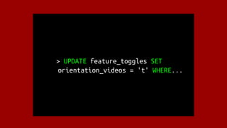 > UPDATE feature_toggles SET
orientation_videos = 't' WHERE...
 