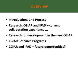 CGIAR and IFAD: Sharing and Scaling up Innovations?