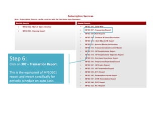 Step 6:
Click on 307 – Transaction Report.
This is the equivalent of MFSD201
report and meant specifically for
periodic schedule on auto basis
 