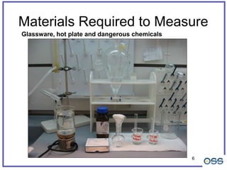 6
Materials Required to Measure
Glassware, hot plate and dangerous chemicals
 
