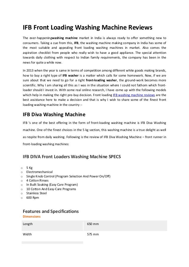 Ifb front loading washing machine reviews