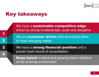 15
Key takeaways
2
3
4
1
15
Deep bench in place and growing talent reflective
of the evolving environment
We have a strong financial position and a
proven track record of consolidation
We have a sustainable competitive edge
driven by strong fundamentals, scale and discipline
We are customer driven with diversified offers
to meet changing needs
 