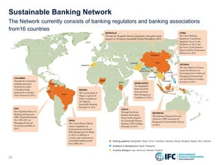 25 25
Sustainable Banking Network
The Network currently consists of banking regulators and banking associations
from16 cou...