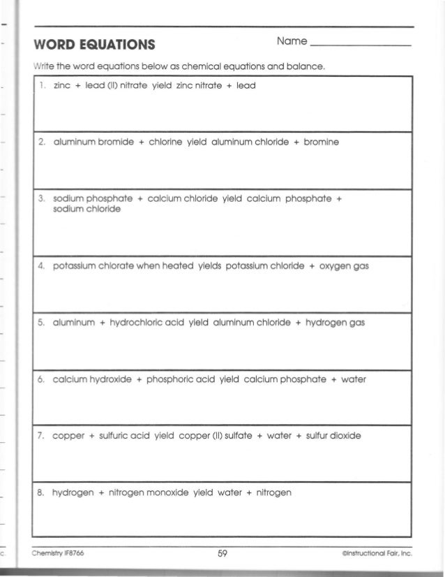 Printables Word Equations Chemistry Worksheet word equations worksheet chemistry davezan balancing davezan