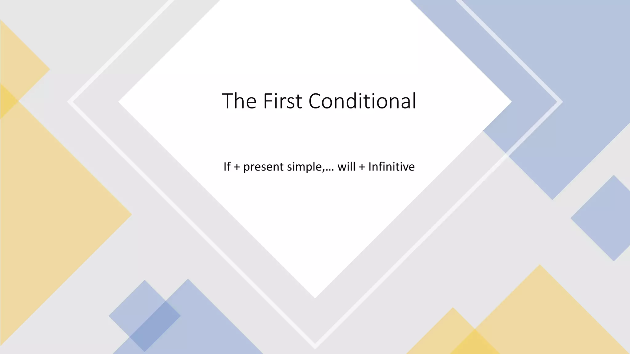 If + present simple,… will + Infinitive
The First Conditional
 