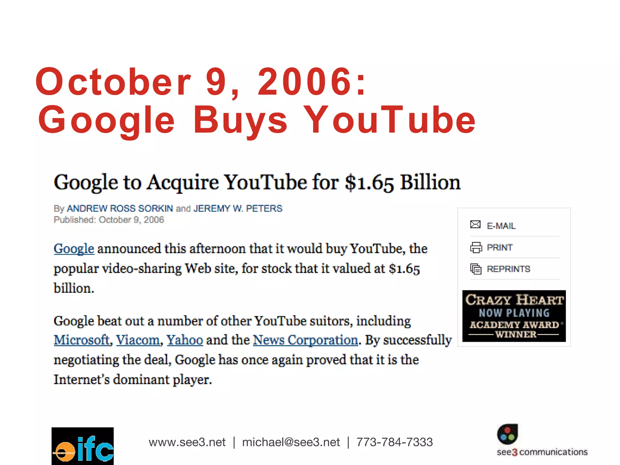 October 9, 2006: Google Buys YouTube 