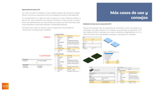 Exportación de suelos a IFC
Los suelos de Revit se modelan en gran medida mediante dos elementos indepen-
dientes: una losa de carga para el nivel y los acabados de suelo de cada habitación.
En una exportación IFC, todas las losas se asignan a la clase IfcSlab por defecto. A
ojos de IFC, esto constituiría una clasificación incorrecta, ya que las losas se export-
arían como pertenecientes a la clase IfcSlab y los suelos, a la clase IfcCovering, debi-
do principalmente a que están asociados a PropertySets distintos.
Para llevar esto a cabo, los suelos en Revit se especifican como IfcExportAs
„IFCCovering“ e IfcExportType „FLOORING“.
Modelado de losas para la exportación IFC
Aunque Revit permite crear las geometrías de suelo/techo a partir de polígonos no
conectados, esto debe evitarse en los modelos, ya que durante la exportación a IFC
esos objetos de Revit conectados se consideran elementos independientes en IFC, y
todos los valores de las propiedades se asignan a cada objeto IFC resultante.
Más casos de uso y
consejos
 
