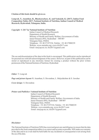 Ifct Indian Food Composition Tables, 2017 an ebook | PDF