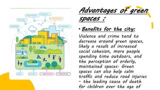 Advantages of green
spaces :
• Benefits for the city:
Violence and crime tend to
decrease around green spaces,
likely a re...