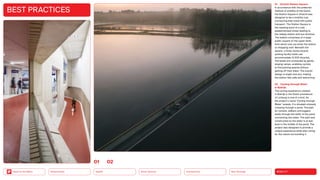 Neo-Ecology
Connectivity
Silver Society
Health
Urbanization MOBILITY
Back to the Menu
BEST PRACTICES
01 Utrecht Station Square
In accordance with the preferred
method of mobility of the Dutch,
the Station Square in Utrecht was
designed to be a mobility hub,
connecting bike travel with public
transport. The Station Square is
the meeting point of a now
pedestrianized street leading to
the railway station and bus terminal.
The station comprises of a large
public square on the upper level,
from which one can enter the station
or shopping mall. Beneath the
square, a three-storey bicycle
parking facility holds can
accommodate 12,500 bicycles.
The levels are connected by gently
sloping ramps, enabling cyclists
to find parking spaces without
getting off their bikes. The overall
design is bright and airy, making
the station feel safe and welcoming.
02 Cycling through Water
in Bokrijk
The cycling experience created
in Bokrijk in the Dutch providence
of Limburg is one of a kind. As
the project’s name ‘Cycling through
Water’ reveals, it is situated uniquely,
crossing through a pond. The path
for cyclists, walkers and joggers
leads through the width of the pond,
connecting two sides. The path was
constructed so the water is at eye-
level in the middle of the pond. The
project was designed to provide a
unique experience while also caring
for the nature surrounding it.
0102
 