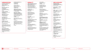 Health
Urbanization
Mobility
Neo-Ecology
Back to the Menu Silver Society
URBANIZATION
ALEXANDER, CHRISTOPHER (1977):
A Pattern Language. Towns.
Buildings. Construction,
OXFORD UNIVERSITY PRESS,
NEW YORK
BURCKHARDT, LUCIUS (1980):
Design ist unsichtbar
In: monoskop.org,
Eds. Gsöllpointner, Helmuth;
Hareiter, Angela; Ortner; Laudris;
VIENNA
DELTARES — TASKFORCE
SUBSIDENCE (2013): Sinking cities
In: circleofblue.org
ENKING, MOLLY (2022):
‘Warm Banks’ at U.K. Libraries
Invite Locals to Get Cozy
In: smithsonianmag.com
GAVIN, DANNY (2022):
The Rural Migration Trend:
What to Make of It, Why It’s Happening
and Where It’s Headed
In: aem.org
GERMEROTT, INSA (2023):
Stadtflucht in Deutschland:
Immer mehr Menschen ziehen aufs
Land
In: nationalgeographic.de
GONZALEZ ANGUE, LEAH (2022): Can
These 10 Pop-Up Housing Concepts
Change the Way We Think About Urban
Living?
In: thecoolist.com
HAUCK, THOMAS; WEISSER,
WOLFGANG (2021): Animal-Aided
Design Einbeziehung der Bedürfnisse
von Tierarten in die Planung und
Gestaltung städtischer Freiräume.
In: bfn.de
HOFFMANN, FRIEDERIKE (2022):
Die “Pariser Kühle”.
In: tagesschau.de
AUGUST 23, 2022
HOLLAND, OSCAR (2021):
Singapore is building a
42,000-home eco ‘smart’ city.
In: edition.cnn.com
FEBRUARY 2, 2021
JAMES Q. WILSON, GEORGE E.
KELLING (1982): Broken Windows.
The Police and Neighborhood Safety.
In: The Atlantic Monthly
WANG, SIBO; LI, TINGWEI; LI,
DONGDONG; CHENG, HONG (2021):
Contributions of park constructions
to residents’ demands of ecosystem
services consumption: A case study of
urban public parks in Beijing
In: doi.org
DECEMBER 15, 2021
SHINE, IAN (2022): What are warm
banks, and why are so many opening in
the UK?
In: weforum.org
WILLIAMS, SETH; HIPP, JOHN (2019):
How great and how good?: Third places,
neighbor interaction, and cohesion in
the neighborhood context. Social
Science Research, Volume 77, January
2019
In: doi.org
MOBILITY
CRIPPA, GAIA / ROGNOLI, VALENTINA
UND LEVI, MARINELLA (2012):
Materials and emotions. A study on the
relations between materials and
emotions in industrial products.
In: Out of control: Proceedings of 8th
International Design and Emotion
Conference, Design and Emotion Society
ELONROAD (2022):
Elonroad Smart Power Strip.
Power on the Fly.
In: elonroad.com
ENERGIE-EXPERTEN (2022):
V2H (Vehicle to Home) und V2G
(Vehicle to Grid): Was heißt das?
In: energie-experten.org
MARCH 5, 2022
GÖTZ, SÖREN:
Vay: Fahrer für Bürojob gesucht.
In: Zeit.de
FEBRUARY 6, 2023
INTERNATIONAL COUNCIL ON CLEAN
TRANSPORTATION (2021):
Pathways to decarbonization: the
European passenger car market in the
years 2021—2035.
In: theicct.org
May 2021
OLIVER WYMAN FORUM (2022):
Value Pool Report: How Urban Mobility
Will Change by 2030.
In: oliverwyman.com
PRICEWATERHOUSECOOPERS (2021):
Digital Auto Report 2021. Accelerating
towards the “new normal”.
In: strategyand.pwc.de
REIDL, ANTONIA:
Grüne Welle für Radfahrer.
In: Zeit.de
NOVEMBER 29, 2021
RUHRMANN, ANNE (2022):
Solarstraßen als nachhaltige
Energiequelle der Zukunft.
In: enercity.de
JULY 11, 2022
SPECTOR, JULIAN (2022):
Lucky Drivers Will Get Discount
on Ford EV Pickup for Helping the Grid.
In: canarymedia.com
AUGUST 24, 2022
STERN (2022):
Deutsche Bahn: Solarzellen in den
Gleisen könnten so viel Strom wie fünf
Atomkraftwerke erzeugen.
In: stern.de
JULY 3, 2022
SUNDFØR, HANNE BEATE; FYHRI,
ASLAK; BJØRNARÅ, HELGA BIRGIT
(2020):
Chapter eleven—E-bikes—good for
public health?
In: Advances in Transportation and
Health
UNIVERSITY OF SOUTHERN
DENMARK ET AL. (2017):
The Effect of Light on Humans.
In: Changing perspectives on daylight:
Science, technology, and culture (pp.16-
23), SCIENCE/AAAS CUSTOM
PUBLISHING OFFICE AND DAYLIGHT
ACADEMY
WILD, KIRSTY; WOODWARD, ALISTAIR
(2019): Why are cyclists the happiest
commuters? Health, pleasure and the
e-bike In: sciencedirect.com
September 2019
NEO-ECOLOGY
MCDONOUGH, WILLIAM
 BRAUNGART, MICHAEL (2009):
Cradle to Cradle: Remaking the Way We
Make Things. Vintage
RITTEL, HORST W. J.  WEBBER,
MELVIN M. (1973);
Dilemmas in a general theory of
planning
RISING, J.; TEDESCO, M.; PIONTEK,
F. ET AL. (2022):
The missing risks of climate change.
Nature 610 643–651 (2022).
In: doi.org
RIFKIN, JEREMY (2022):
Das Zeitalter der Resilienz: Leben neu
denken auf einer wilden Erde,
FRANKFURT, 2022
FISCHER, TIN; KNUTH, HANNAH
(2023): Grün getarnt.
In: zeit.de
WAHNBAECK, CAROLIN (2023):
PFAS: Was gegen die ewigen
Chemikalien hilft.
In: zeit.de
NABU BUNDESVERBAND (2020):
The Biodiversity Imperative for
Business. Preserving the Foundations
of Our Well-Being
In: nabu.de
MEADOWS, DONELLA; MEADOWS,
DENNIS; RANDERS, JØRGEN;
BEHRENS, WILLIAM W. (1972): The
Limits to Growth.
A Report for the Club of Rome’s Project
on the Predicament of Mankind.
UNIVERSE BOOKS, NEW YORK 1972
ROSER, MAX (2020):
Why did renewables become so cheap
so fast?
In: ourworldindata.org
DECEMBER 1, 2020
ZHAW (2022):
Was ist der Unterschied zwischen
Microgrids und Smart Grids?
In: zhaw.ch
Connectivity
 