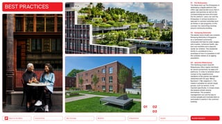 SILVER SOCIETY
Health
Urbanization
Mobility
Neo-Ecology
Connectivity
Back to the Menu
BEST PRACTICES
01 The Embassies
The Swiss start-up The Embassies is
developing a digital platform that
offers age-appropriate luxury flats in
global metropolises as well as the
corresponding services and travel.
Via the platform, users can visit the
Embassies in various locations or
take part in common activities such
as fitness or spa programs. In this
concept, too, everything revolves
around community building.
02 Kampung Admiralty
The eleven-story mixed-use complex
Kampung Admiralty in Singapore
for a retirement community
comprises 104 flats for older singles
and couples, numerous health, spa
and care facilities and a daycare
center for children. The residential
facility is considered to be a
prototype of how it is possible to fulfil
the complex wishes of an ageing
population.
03 Quartier Rübenkamp
The Hamburg project Quartier
Rübenkamp offers digital interfaces
for social connectivity via apps and
platforms. In order to establish direct
contact to the neighborhood,
residents of the quarter are digitally
networked with the app “Meine
Nachbarn” (“My neighbors”). This
makes it possible for certain target
groups, such as seniors, to be
reached specifically; in closed areas,
the tenants remain among
themselves. The property
management can use the app to
contact people and motivate them to
participate in events in the common
building.
0102
03
 