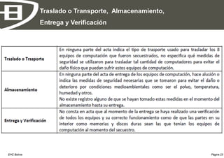 Traslado o Transporte, Almacenamiento,
              Entrega y Verificación




EHC Bolivia                               ...