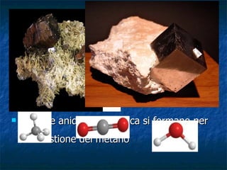 L'anidrite solforosa è un composto che deriva dalla combinazione dell'ossigeno con lo zolfo Il solfuro di ferro deriva dalla combinazione di ferro e zolfo Acqua e anidride carbonica si formano per combustione del metano 