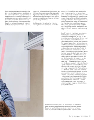 42 IFFocus 1/2018
Sichere Interaktionen
zwischen Mensch und Maschine
EU-Projekt »FourByThree«: Fraunhofer IFF stellt projektionsbasierte Arbeitsplatzüberwachung vor
 