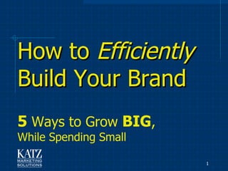 How to  Efficiently  Build Your Brand   5  Ways to Grow  BIG ,  While Spending Small 