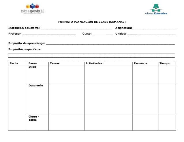 Formato planeación de clase